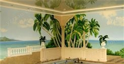 别墅壁画油画 游泳池背景墙手绘施工 墙体手工绘图彩绘公司