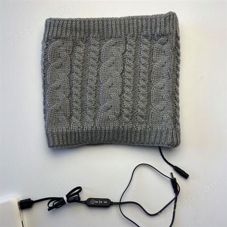 USB电热围脖针织毛线加绒纯色冬季保暖脖套充电宝电源供电加热
