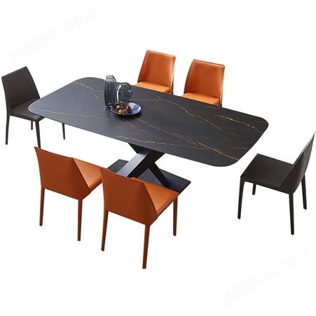 北欧极简岩板饭桌 家用小户型长方形餐桌椅组合-JJ005