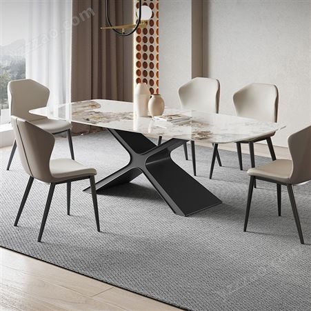 轻奢意式亮光岩板餐桌长方形现代简约家用饭桌-jj118